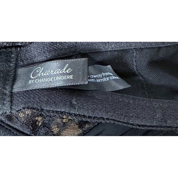Charade by Change Lingerie Black Lace Bra 32H Rhinestone Sheer Plunge Underwire - Picture 5 of 7